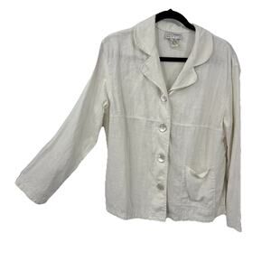Freeport Studio Women size MP Linen Blazer Jacket White Boxy Coastal Vintage Y2K